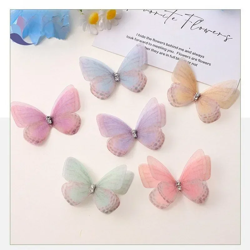 

5cm 100pcs Double Sweet Butterfly Appliqued 3D Simulation Mesh Dreamy Bouquet Patch For DIY Handmade Hairband Nail Decoration