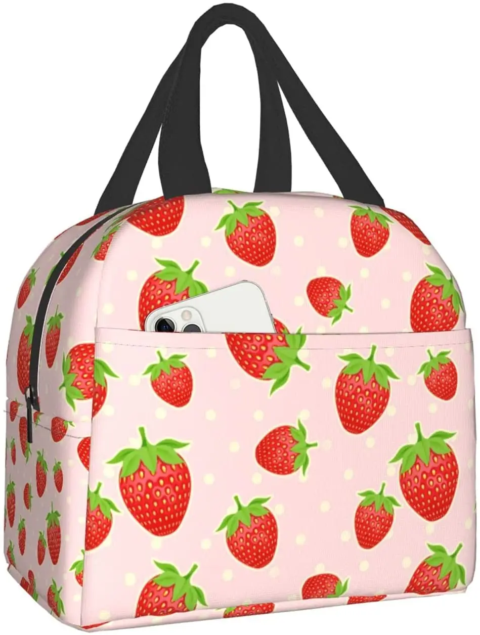 Cute Strawberry Lunch Bag Lunch Containers Thermos for Hot Food Lunch Box for Teen Girls School Work Travel Picnic Bento Bags