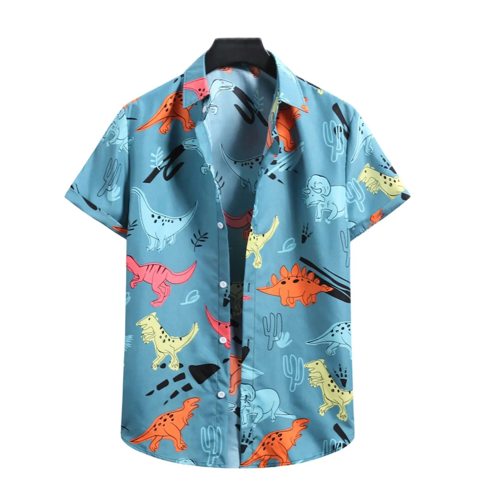 2023 Summer Hawaiian Men's Shirt Beach Dinosaur Printed Shirts for Men Casual Short Sleeve Oversized Clothing Tops Camisa Homme