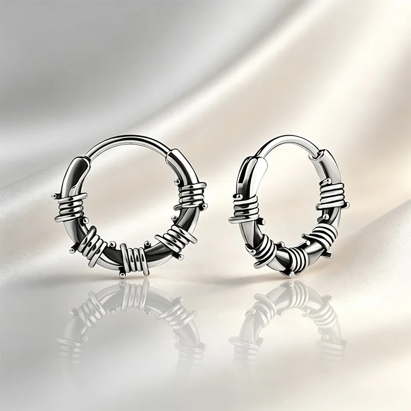 Vintage Distressed Stainless Steel Winding Coil Small Hoop Earrings For Man/Woman Gothic Non-fading Hypoallergenic Jewelry
