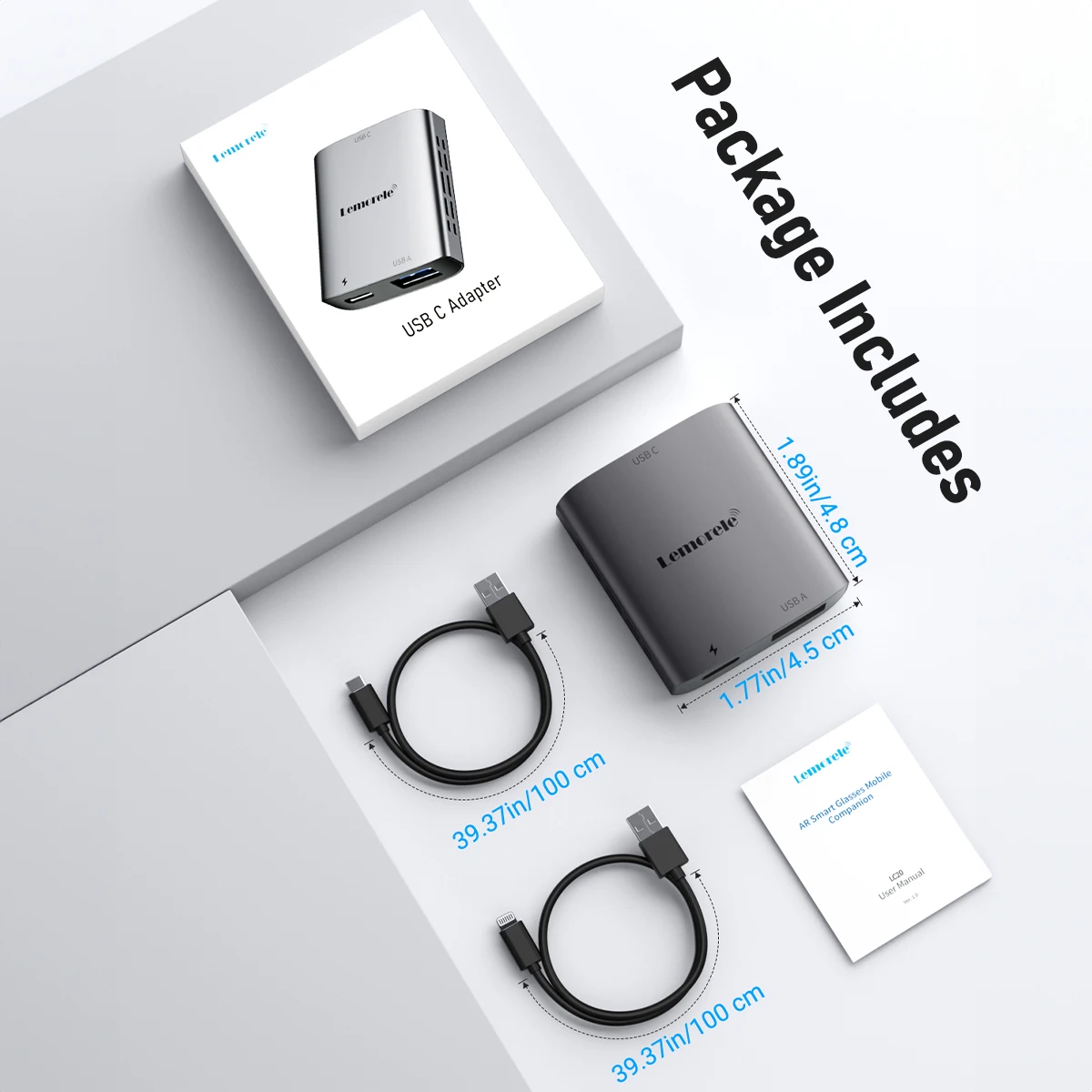 Lemorele Lightning to USB C AR Charging Transmission Module Data Cable Lightning ToTypeC For XREAL Nreal Air Rokid Glasses