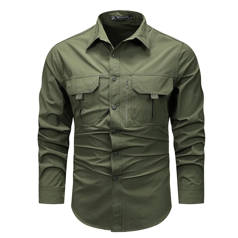 Spring Autumn Men\'s Shirts Tactical Work Long Sleeve Shirt Tops Outdoor Casual Multi-pocket Camp Hike Cargo Long-sleeved Shirts