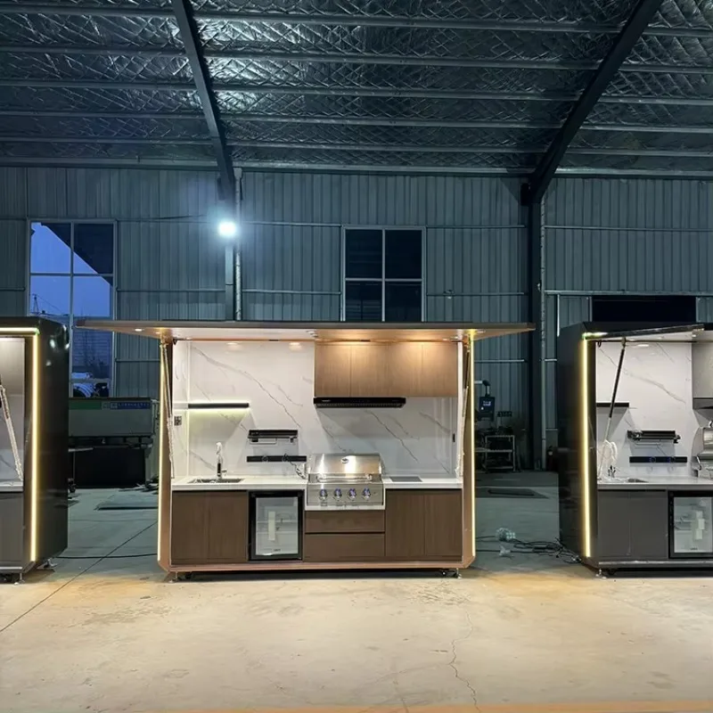 Outdoor BBQ Kitchen Garden Eco-Friendly Breathable Steel Modular Kitchen Cabinets with Mediterranean Design Customized