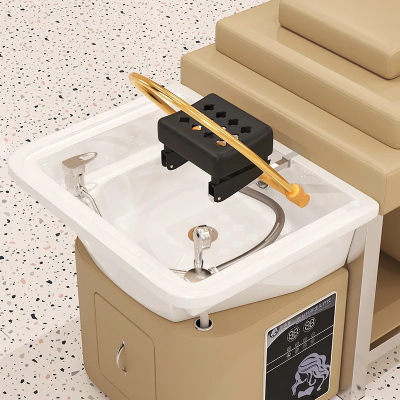 Ceramic basin stainless steel shampoo bed barber shop hair salon special water circulation fumigation head therapy massage bed