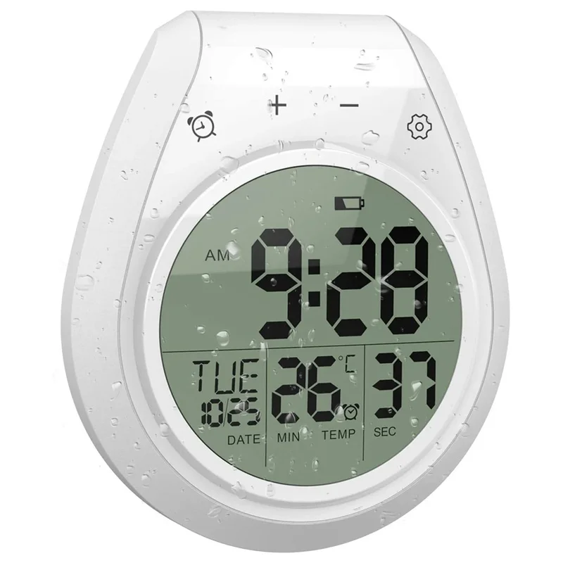 

Waterproof Digital Bathroom and Kitchen Wall Clock with LCD Display, 12/24 Hour Format, Shower Timer Clock