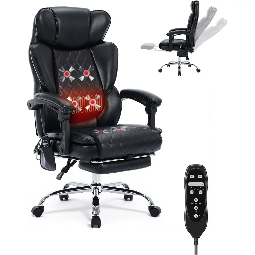 

Ergonomic Vibration & Heat Massage Chair with Extra Rest and Wider Seat for Big and Tall, Ideal for Home or Office, Black
