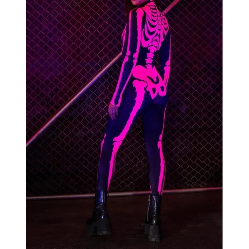 Halloween costume Scary Ghost Costume 3D Rose Skeleton Halloween Sexy Devil Jumpsuit Girl Women Carnival Party Day of The Dead