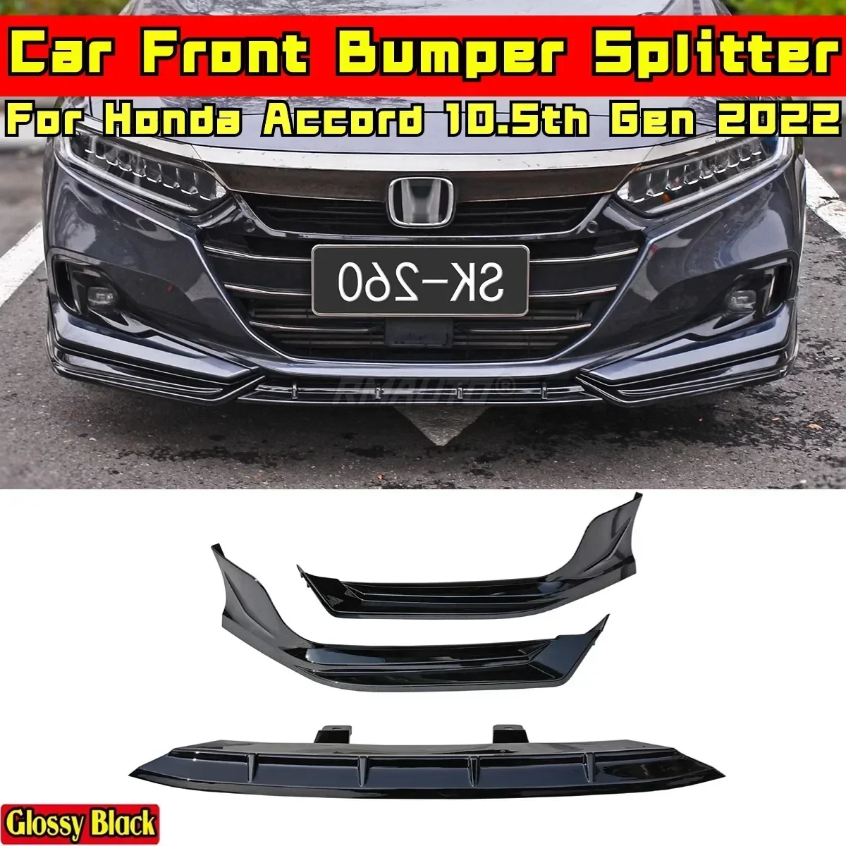 For Honda Accord 10.5th Gen 2022 Body Kit Front Bumper Splitter Glossy Black SK-260 Style Front Bumper Diffuser Car Accessories