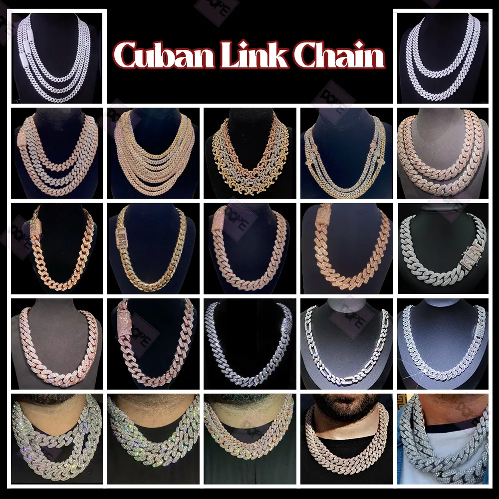 16mm Hiphop Cuban Link Chain Infinity 925 Silver 3 Rows VVS Diamonds Iced Out Moissanite Cuban Chain.