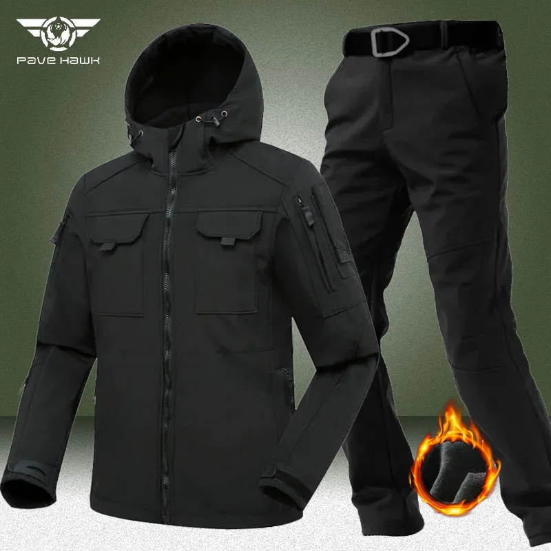 

Outdoor Tactical Sets Men Military Windproof Waterproof 2 Pcs Suits Shark Skin Soft Shell Hooded Jackets+Multi-Pocket Cargo Pant