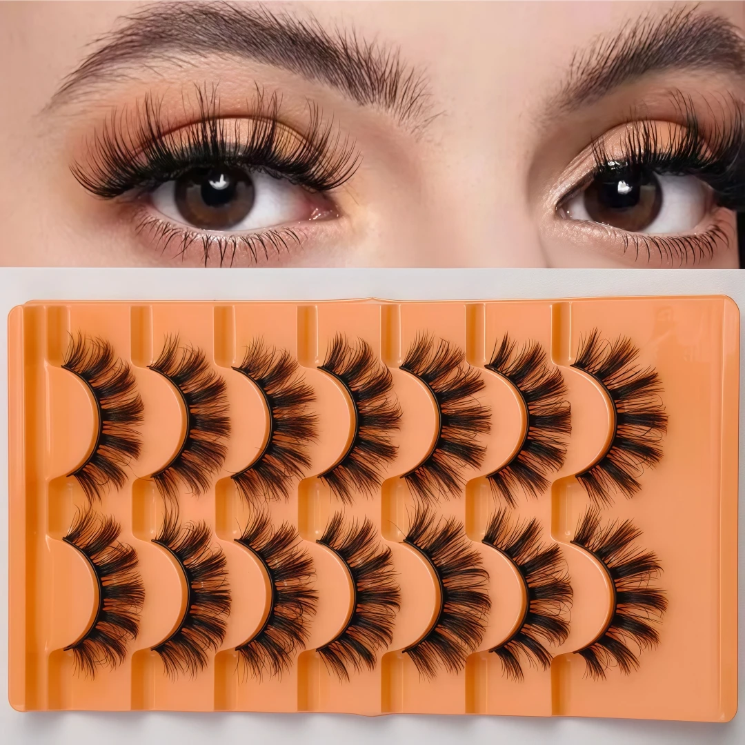 7 Pairs Dense Dramatic False Eyelashes, Create Natural Fluffy Messy Charming Look, High Curl Lashes 16-18mm Length, Made Of 3D F