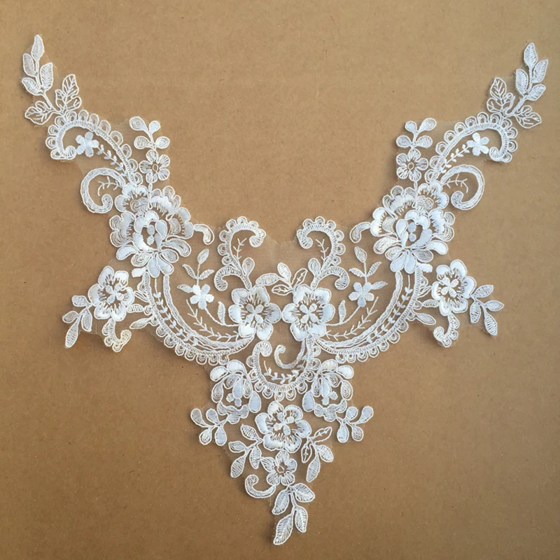 1 Piece Embroidered Lace Fabric Patch Sewing Dress Neckline Collar Applique Wedding Gown Decoration