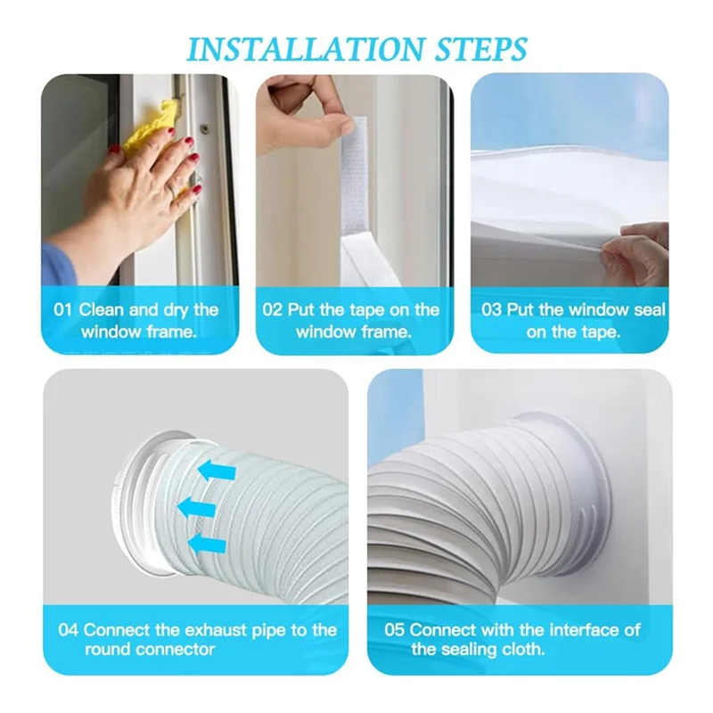 

ABRU-портативное оконное уплотнение для кондиционирования воздуха с универсальной муфтой 5,1/5,9 дюйма, водонепроницаемое портативное оконное уплотнение переменного тока 300 см (118 дюйма)