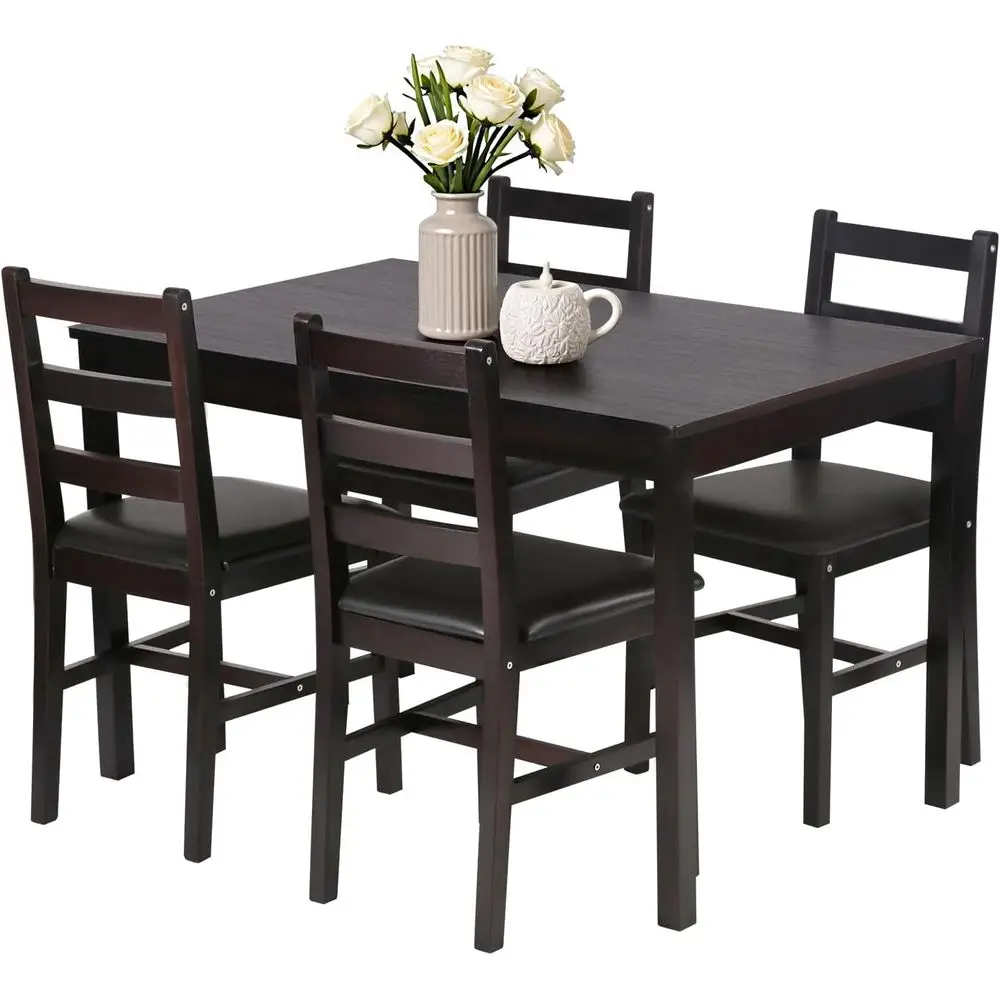 | Set da pranzo in legno massello da 5 o 4 pezzi | Marrone | Design Salvaspazio | Superficie Liscia e Facile da Pulire | Tavolo da Cucina in Pino con