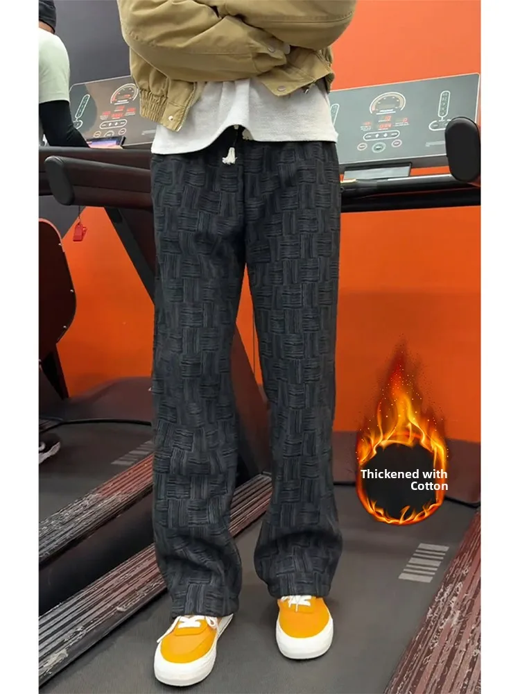 

Bla Thiened Corduroy Sports Pants Men's Autumn Winter American Retro Fce Lined Straight Legged Long Trousers