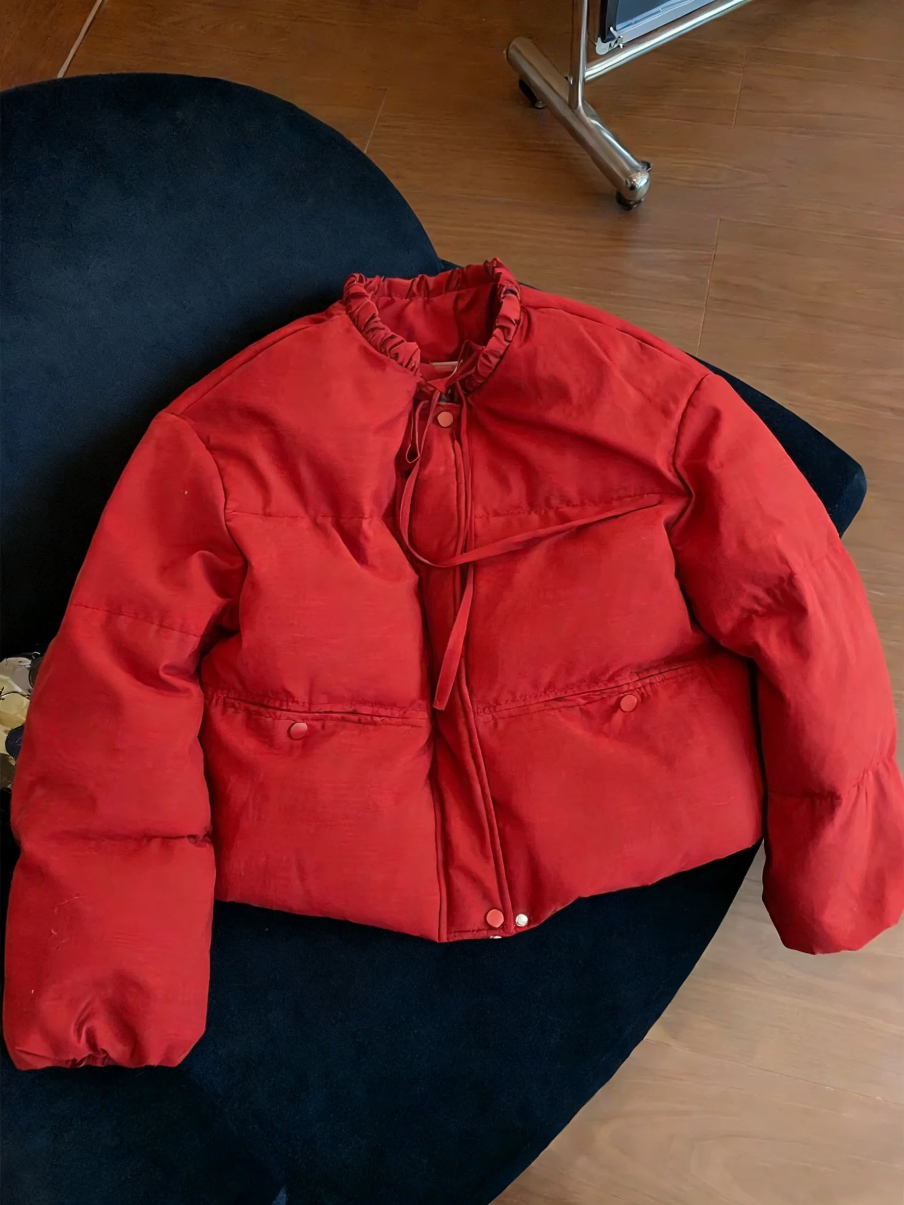 

Женское хлопковое пальто свободного кроя с круглым вырезом, теплая верхняя одежда красного цвета для Нового года и года по лунному календарю (серия «Китайский зодиак»)