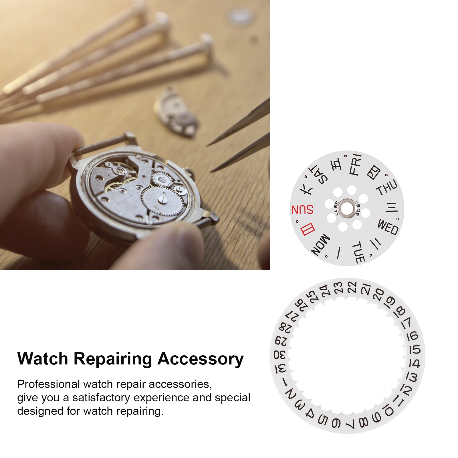 Plastic Watch Movement Calendar Date Dial With Day Ring Replacement For Miyota 8200 8205 Watch Movement Accessories Repair Parts