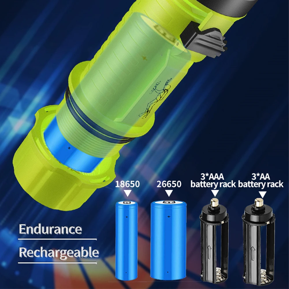 IPX8 impermeável lanternas de mergulho, luzes subaquáticas com 200-400 lúmen, LED Scuba Dive, luzes de segurança, lâmpadas ao ar livre brilhantes, tocha