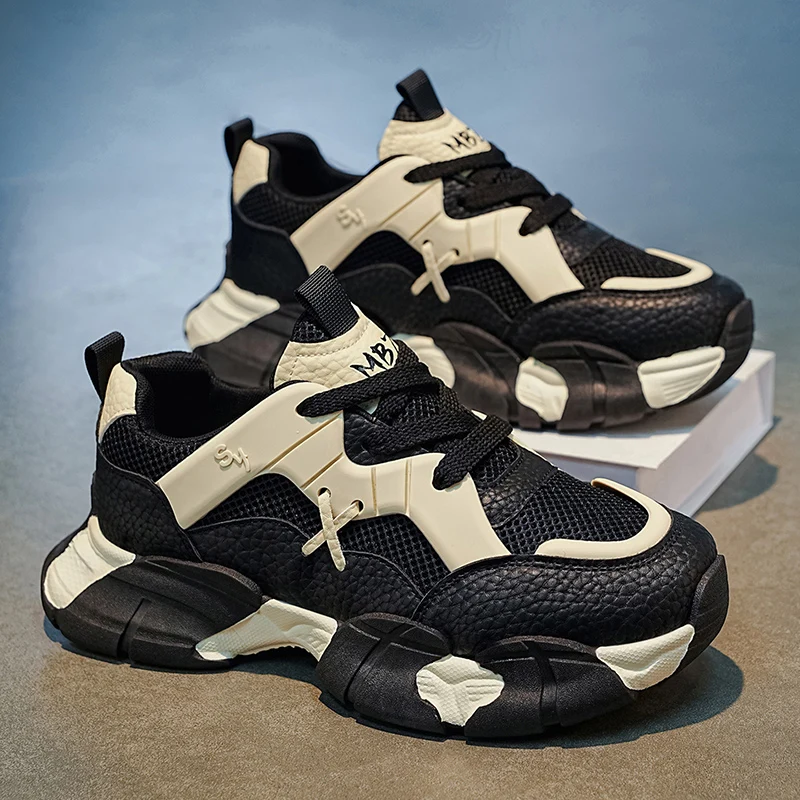 Contrast Color Mesh Dad Sneakers for Men, Summer Breathable Thick-Soled Sports Shoes, Segmented Shock-Absorbing Non-Slip Casual Shoes, Trendy Patchwork Lightweight Commuter Outdoor Jogging Versatile Shoes, Available in Three Colors