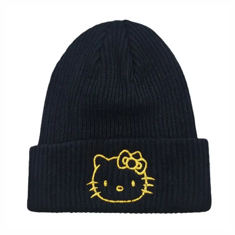 Sanrio Knitted Hat Cartoon Kuromi Hello Kitty My Melody Warm Stretch Hat Cinnamoroll Embroidered Warm Hat Girl Christmas Gifts