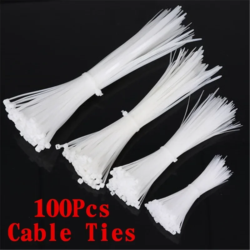 Self-locking Plastic Nylon Tie 100 PCS Black and White Cable Tie Fastening Ring Cable Tie Zip Wraps Strap Nylon Cable Tie 3*200