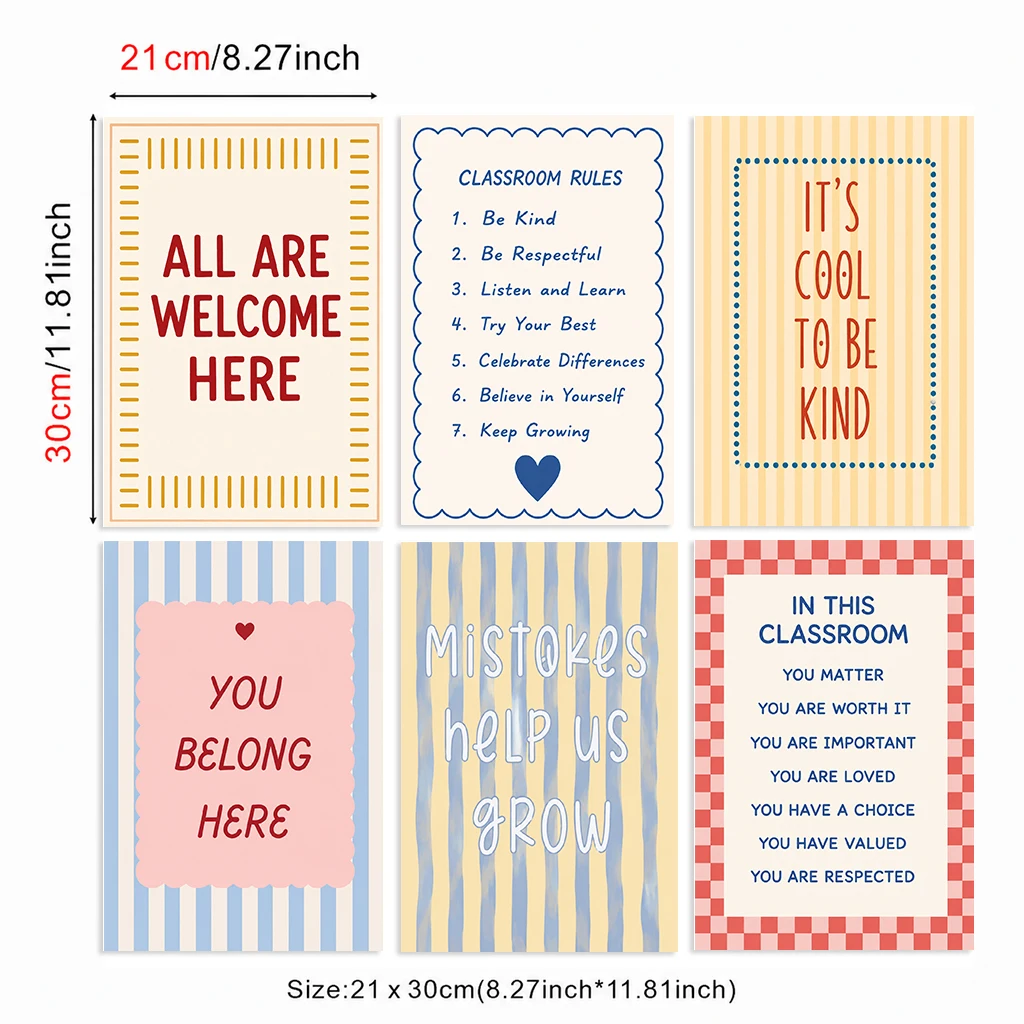 Set of 6 Classroom Motivational Are Welcome Rules Kind You Belong Mistakes Help Modern Decorative Canvas Poster Wall Art Prints
