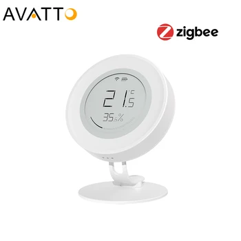 AVATTO Tuya Zigbee مستشعر الرطوبة ودرجة الحرارة مستشعر شكل الابتسامة الداخلي أمن المنزل الذكي يعمل مع Alexa Google Home