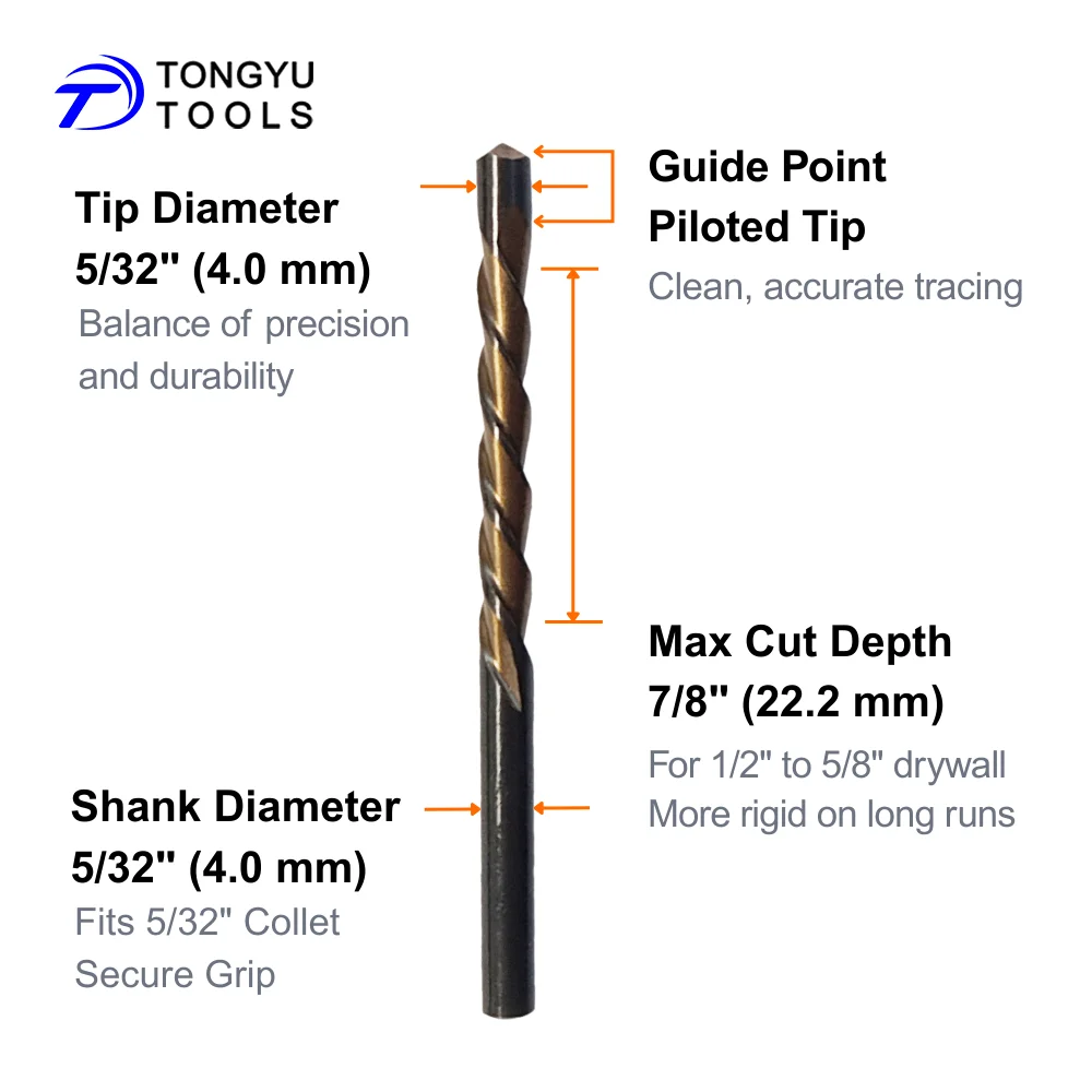 5/32in Drywall Plasterboard Cut-Out Bit Guide Point HSS Spiral Saw Zip Bit for Rotary Cut-Out Tools Gypsum Board Cutting