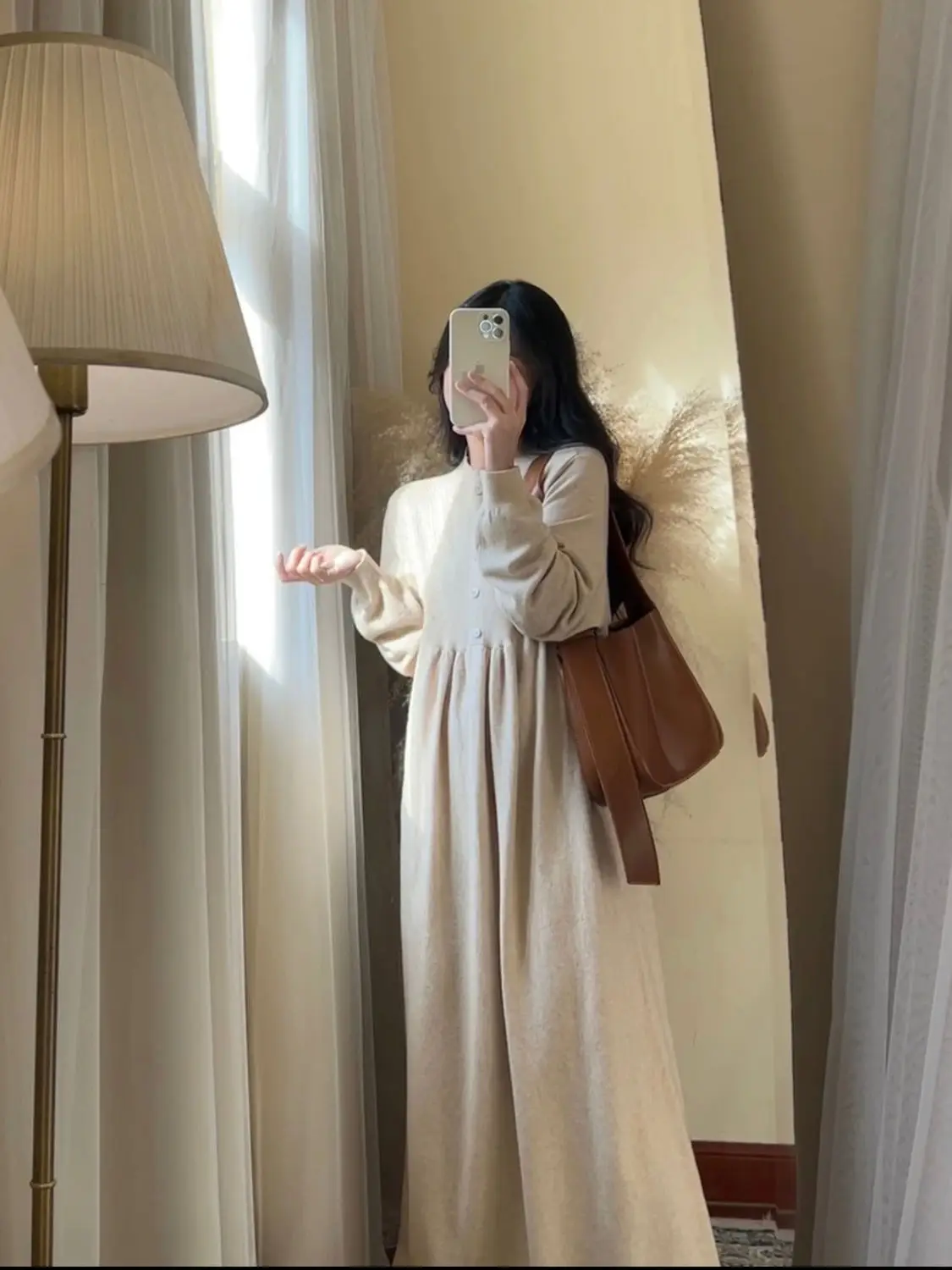 Maternity Dresses Fall and Winter Sweater Bottoming Skirt Loose 2023 New Casual Knitted Long Skirt Maternity Maxi Dress