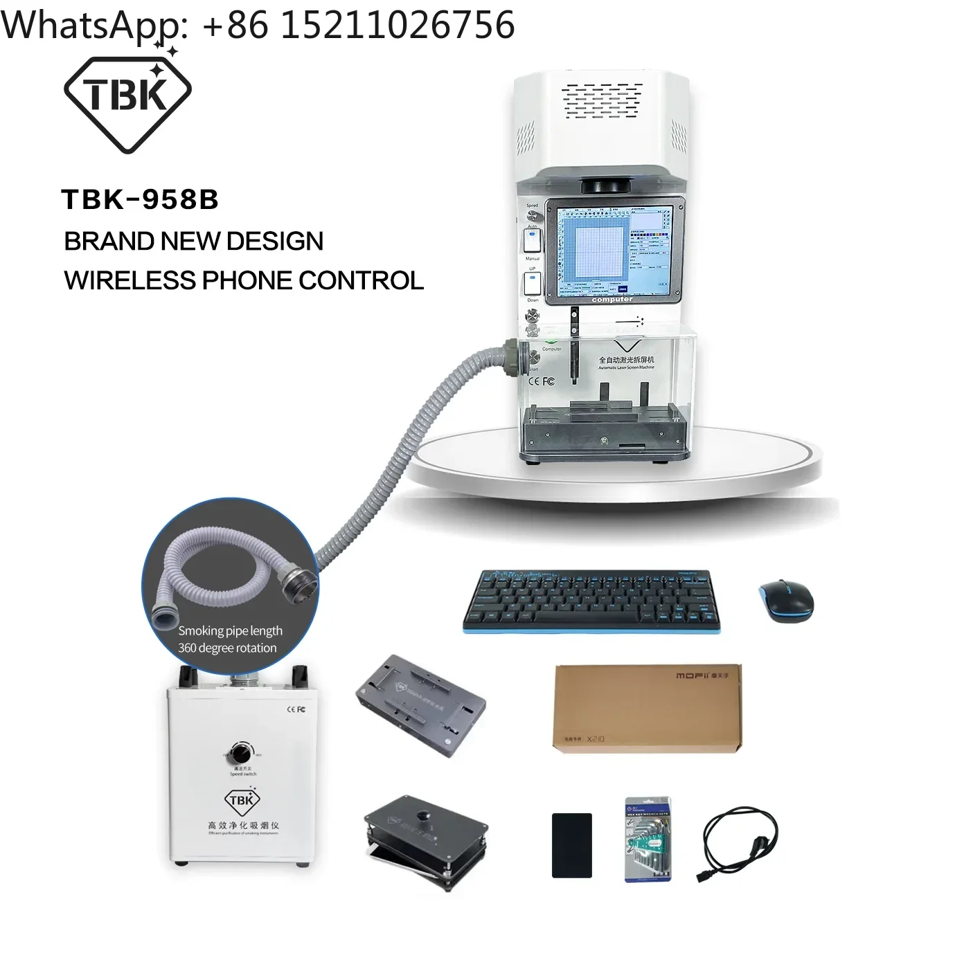 TBK 958b lase Back Glass Removing Machine for Iphone with lase Cutting Engraving Marking Printer and Frame Separator