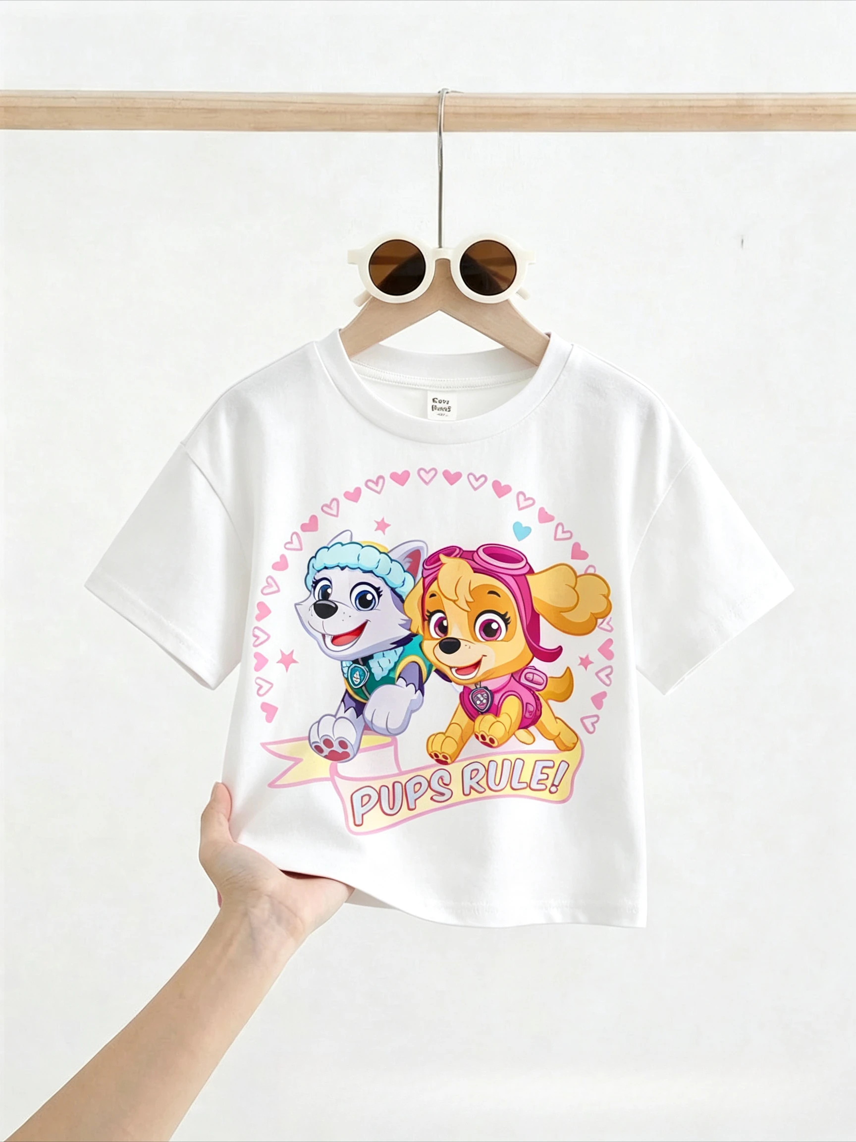 Paw Patrol T‑Shirt Skye Everest Cartoon Puppy Heart Pattern Print Short Sleeve  Casual Cotton Kids TopsTops for Boys Girls