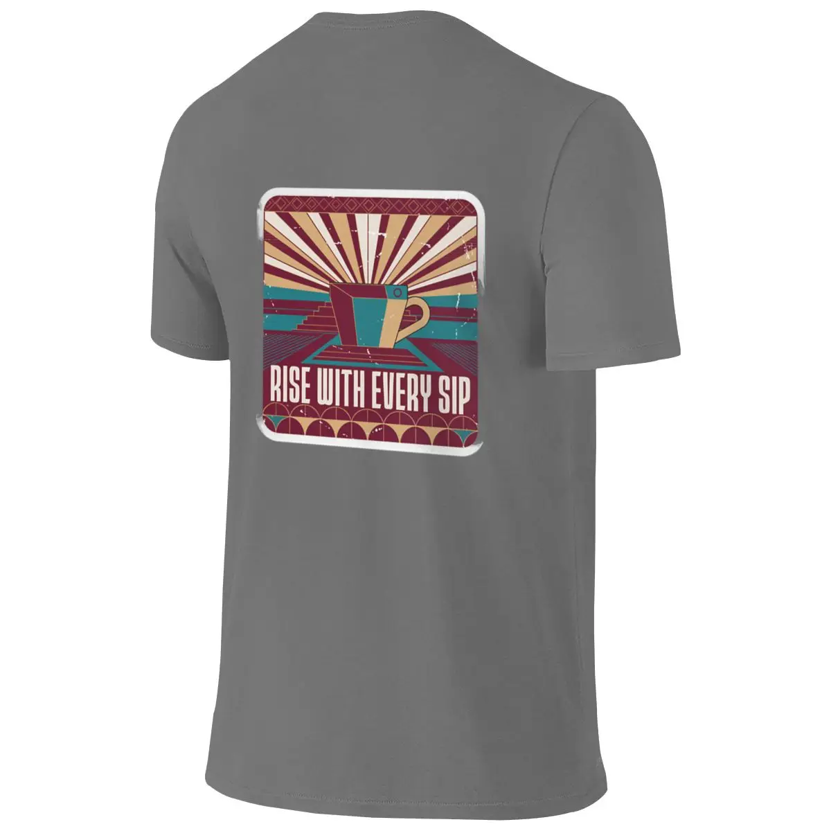 Rise With Every Sip Sticker Couple Style Reversible T-shirt Sweet-Cool Vibe Ribbed Collar Cotton Tee