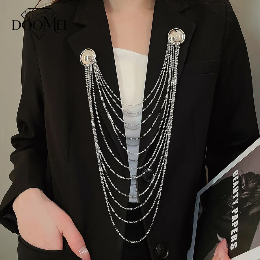 DOO MEI Versatile Multi-layer Chain Brooch Light Luxury Long Metal Tassel Brooch Men's and Women's Banquet Dress Decorations