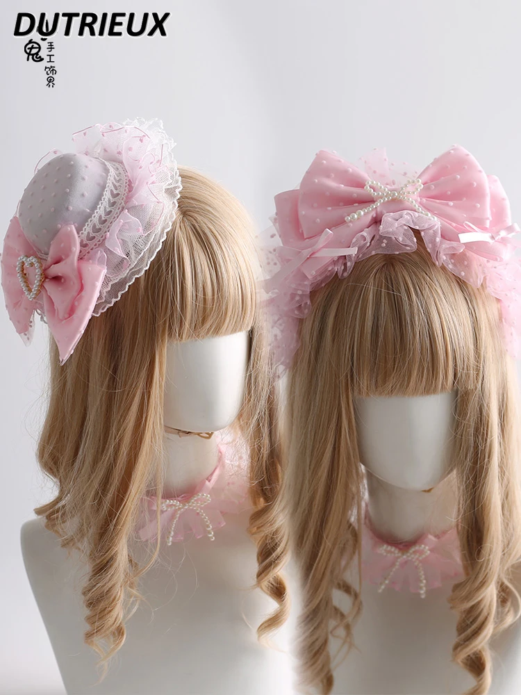 Accesorios para el cabello de estilo Lolita para mujer, sombreros de Cruz Showa rosa, diadema, manga de mano, dulce, lindo, Original, nuevo