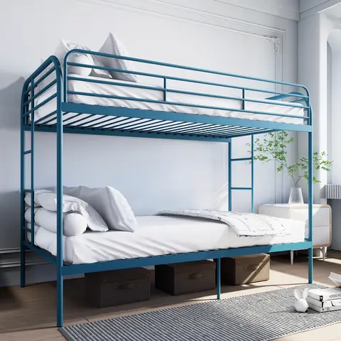 Metal Bunk Bed Twin Over Twin, Heavy Duty Bunk Beds with 2 Ladders and Full-Length Guardrai, No Box Spring Needed, Easy Assemble