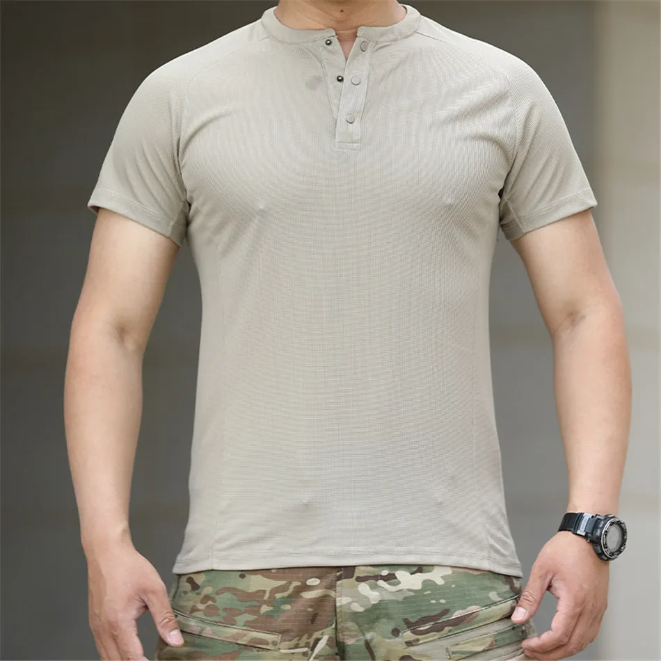 Imagem -02 - Camiseta de Manga Curta de Secagem Rápida Masculina sem Colarinho Caminhada Montanha Pesca Esportiva Militar Pendulares Verão