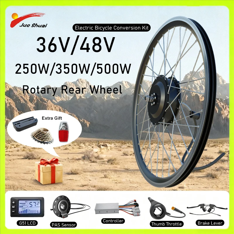 

Ebike Conversion Kit 36V/48V 250W 350W 500W with LCD Display Rear Rotary Hub Motor Wheel for 20Inch to 700C Wheel