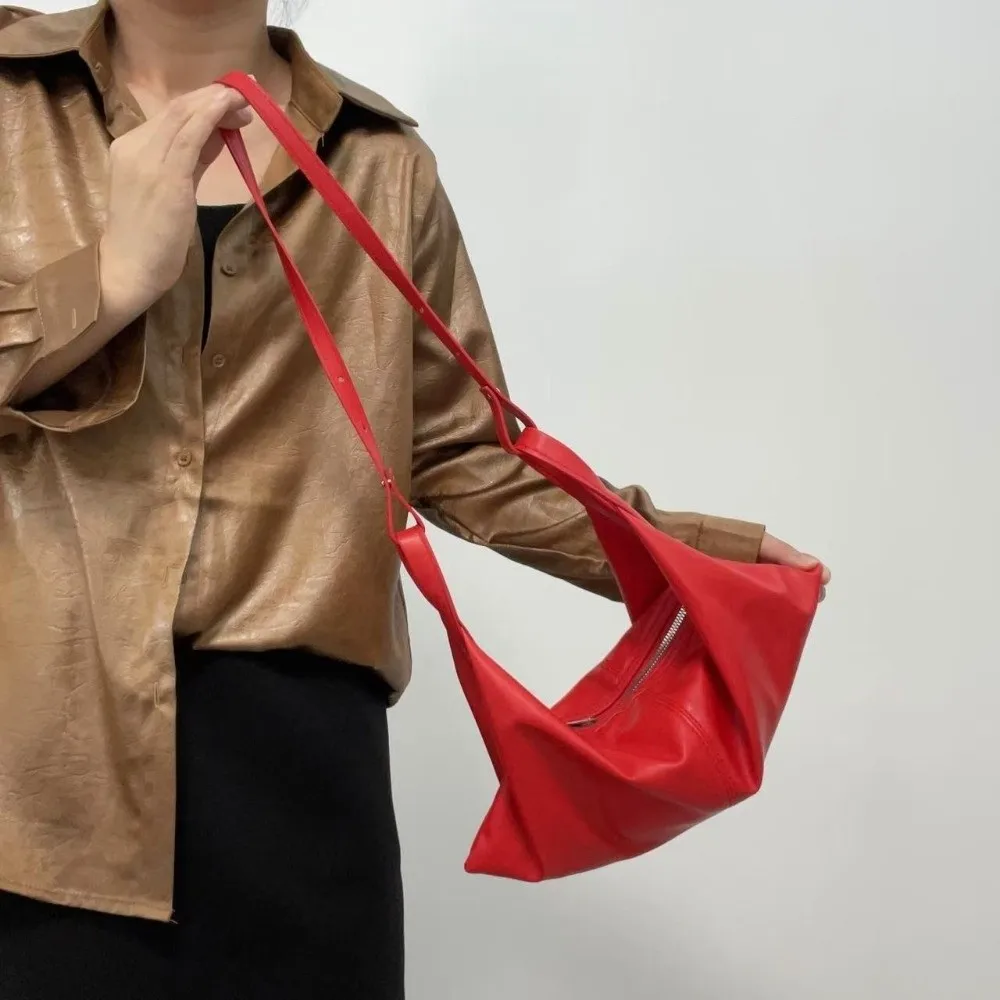 

Мягкая кожаная сумка через плечо с круассаном, винтажная сумка-бродяга в ленивом стиле, однотонная дорожная сумка из масляного воска, кожаная сумка