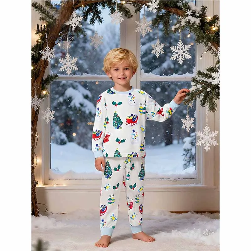 Christmas Pyjama Sets Children Boys Cartoon Long-Sleeved Top Trousers 2Pcs Winter Girls Warm Outfits Kids Casual Homewear