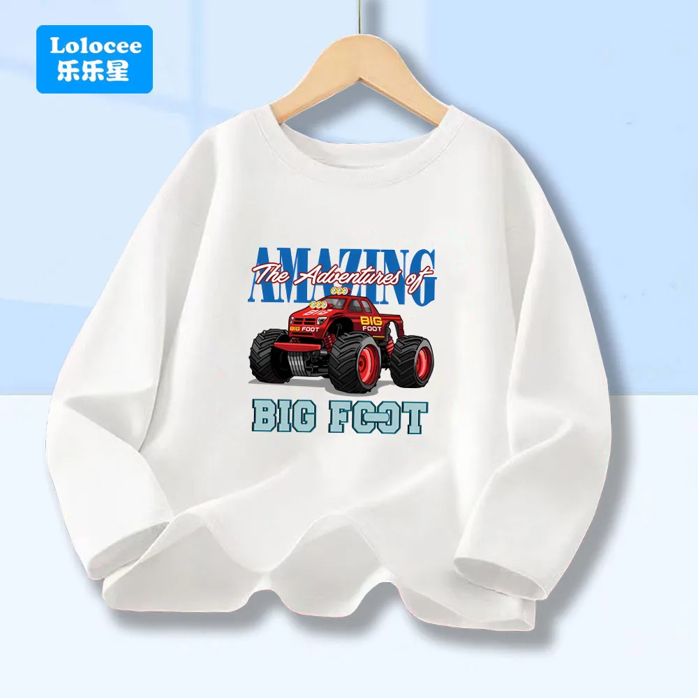 Kids' Long Sleeve T-shirt Boys Spring Autumn Adventures Monster Truck Print Tops Children Round-Neck Top DDJC1
