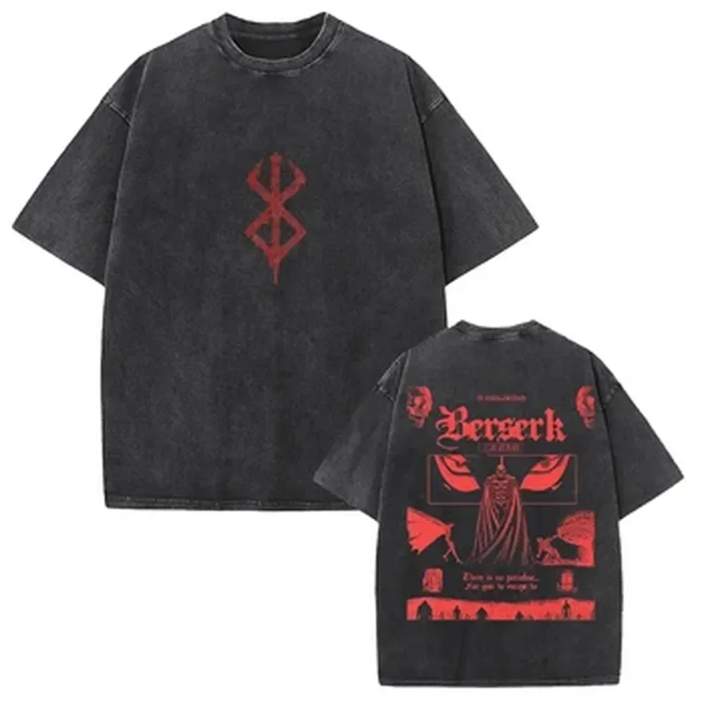 Japanese Manga Berserk Graphic T-shirt Griffith Washed Oversized T Shirt Men Women Clothing Summer Cotton Soft Short Sleeve Tees