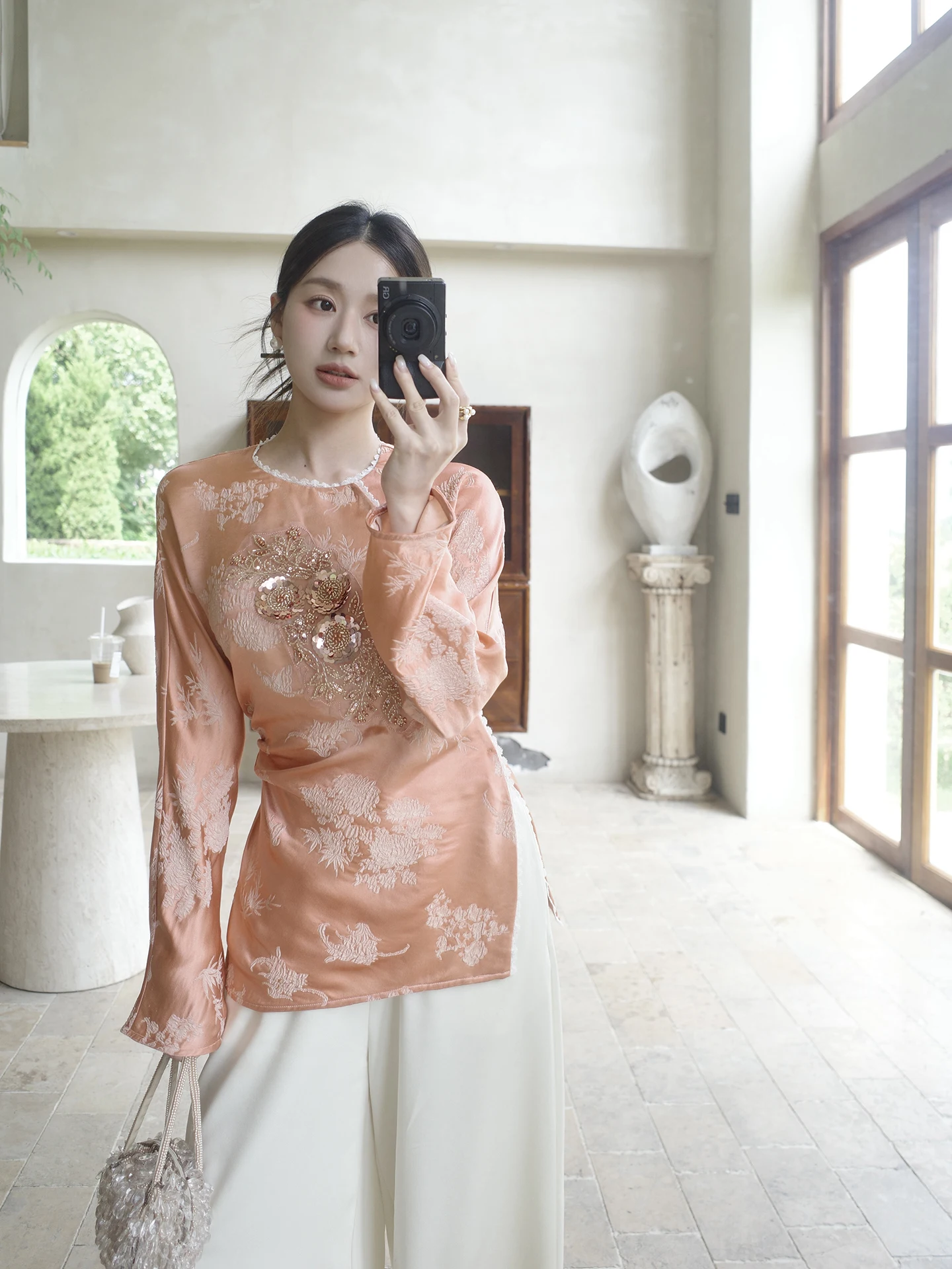 

Camelux Silk Chinese Sle Women's irt Embroidered Beaded Silk Traditional National Sle Long Sve round Ne