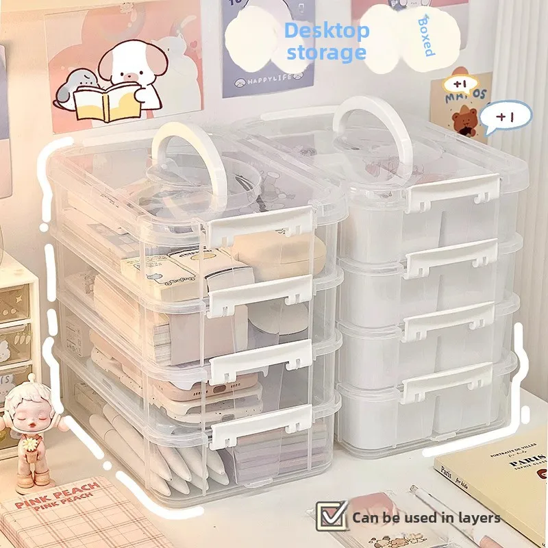 2-4 Layer Portable Storage Box With Transparent Stacking And Divided Compartments For Stationery Cosmetics Toys And Organization