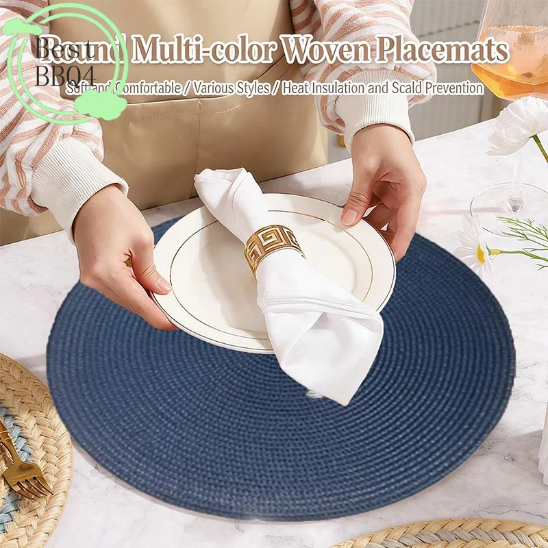 (BBQ4)Round Placemat For Dining Table Coaster Heat-Resistant Placemats Stain Anti-Skid Washable Cotton Woven Tableware Mat