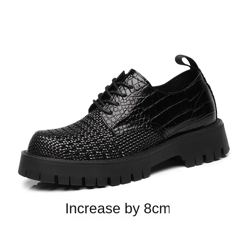 

Hollowed out breathable Height increasing shoes for business leisure thick soles formal wear big toe Genuine leather boots