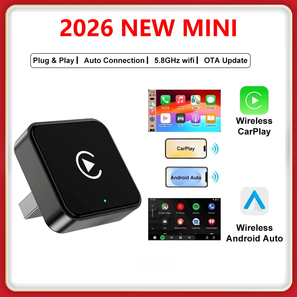 Adaptador Inalámbrico CarPlay 2026, Dongle 2 en 1 de Cable a Inalámbrico para Teléfonos Apple y Android, Plug and Play, Accesorio Universal para Automóvil