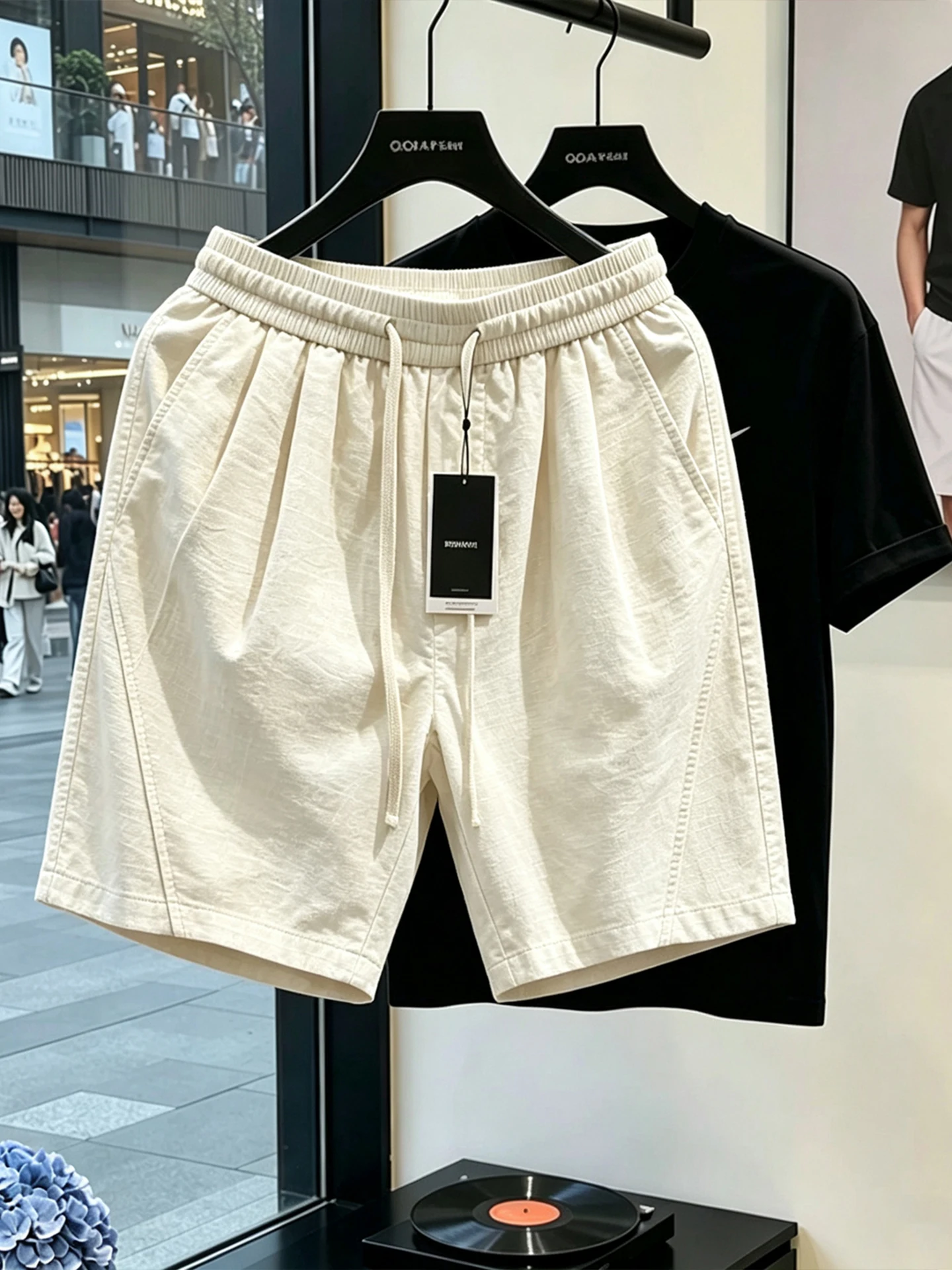 Quick Dry Ice Silk Men's Shorts Light Thin Linen Feel Summer Breathable Shorts American Style Side Cut Wide Leg Pants