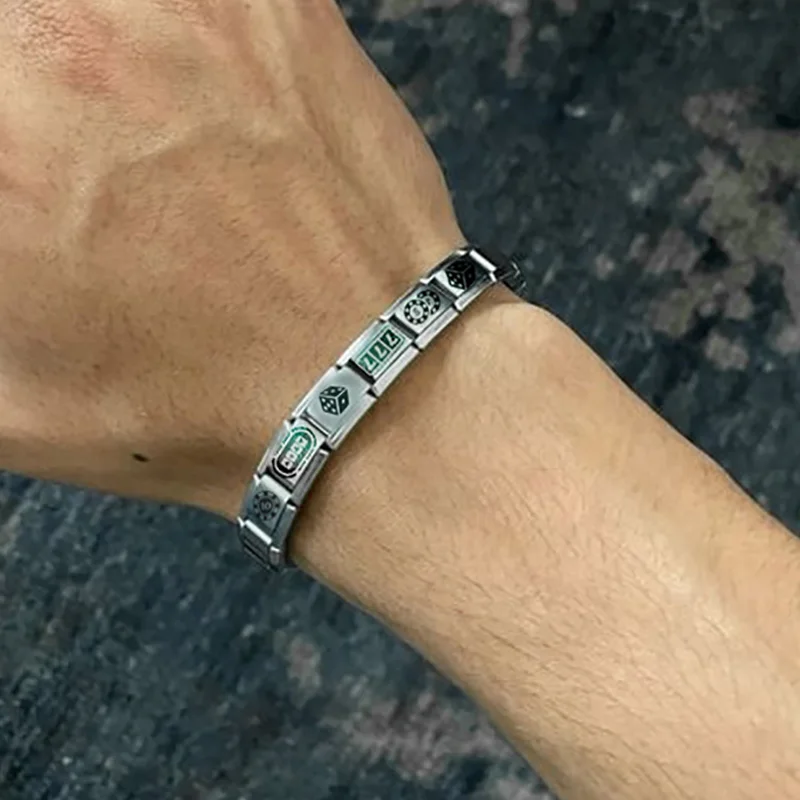 1 Stück modischer Laser-Poker-Casino-Stil-Charm für Damen und Herren, italienische Glieder, passend für 9-mm-Armbänder, Edelstahlschmuck, DIY-Basteln – Detail 3