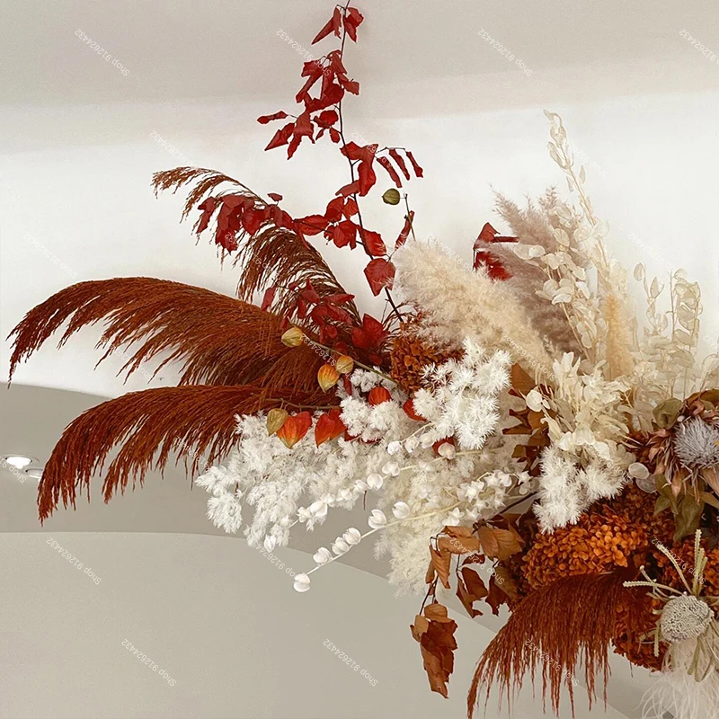 Pampas العشب بوكيه ورد صناعي أوراق النخيل الاصطناعي لتقوم بها بنفسك زهرة الزفاف الجدار الديكور الأربعاء قوس خلفية ترتيب ديكور