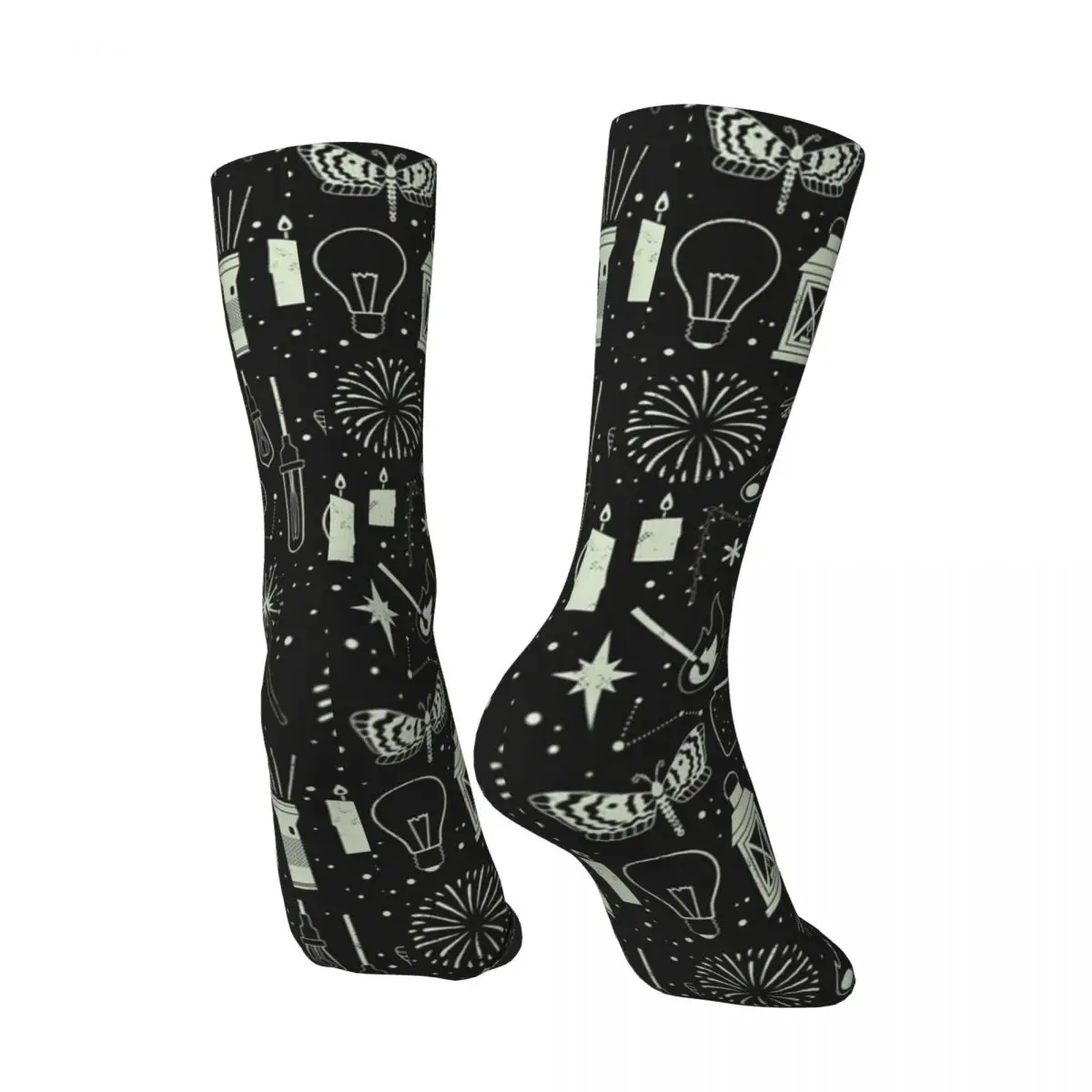 Funny Crazy Compression Sock for Men Glow Hip Hop Harajuku Moon Happy Seamless Pattern Printed Boys Crew Sock Novelty Gift